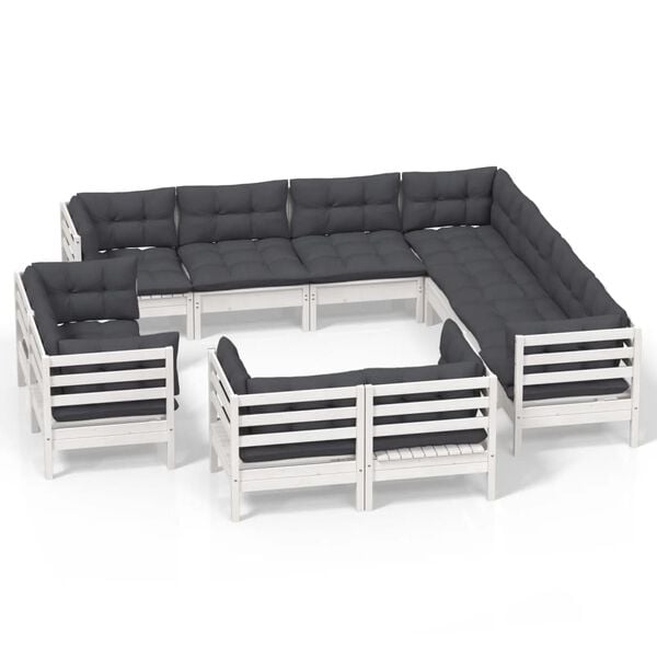 vidaXL 11 Piece Garden Lounge Set with Cushions White Solid Pinewood