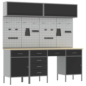 vidaXL Work Cabinet Set with Drawer with Storage Manual 10 pcs Black
