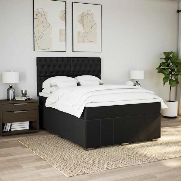 vidaXL Box Spring Bed with Mattress Black Double Fabric