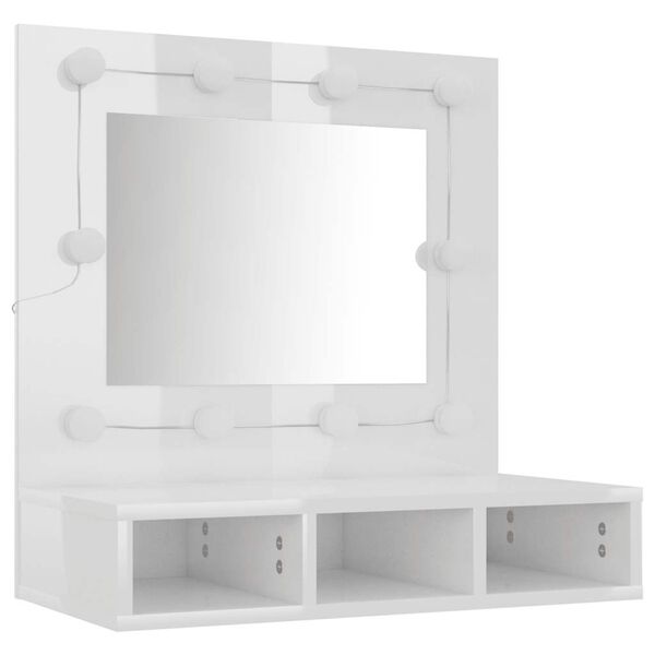 vidaXL Mirror Cabinet with LED High Gloss White 60x31.5x62 cm