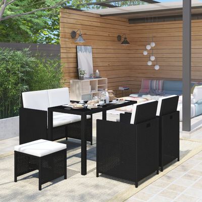 vidaXL 6 Piece Outdoor Dining Set with Cushions Poly Rattan Black