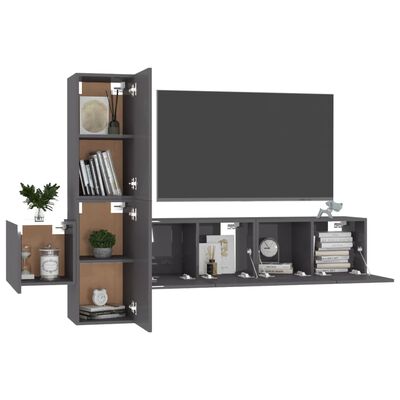 vidaXL 5 Piece TV Cabinet Set High Gloss Grey Engineered Wood