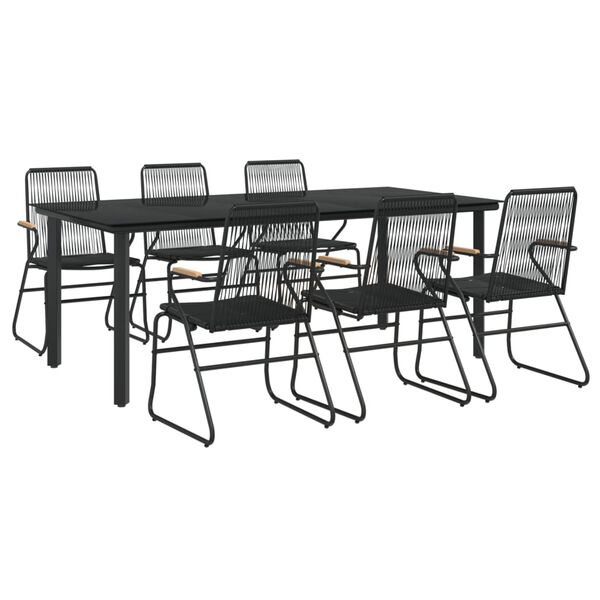vidaXL 7 Piece Garden Dining Set Black PVC Rattan