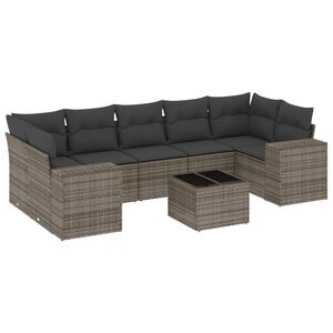 vidaXL 8 Piece Garden Sofa Set with Cushions Grey Poly Rattan