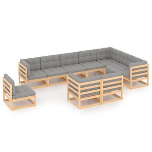 vidaXL 10 Piece Garden Lounge Set with Cushions Solid Pinewood