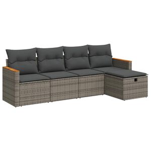 vidaXL 5 Piece Garden Sofa Set with Cushions Grey Poly Rattan