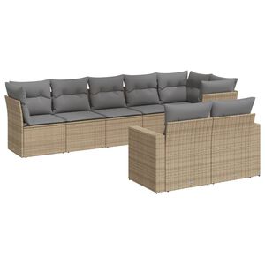 vidaXL 8 Piece Garden Sofa Set with Cushions Beige Poly Rattan