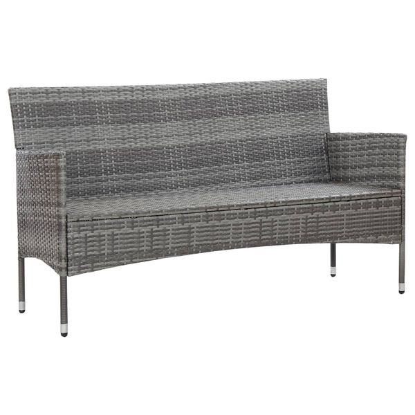 vidaXL 3-Seater Garden Sofa with Cushions Grey Poly Rattan
