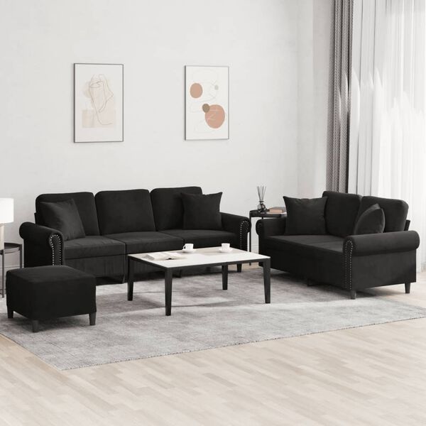 vidaXL 3 Piece Sofa Set with Pillows Black Velvet