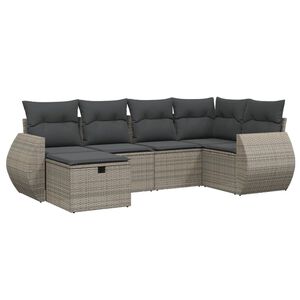 vidaXL 6 Piece Garden Sofa Set with Cushions Grey Poly Rattan