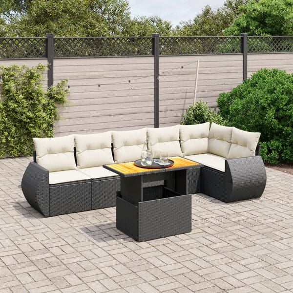 vidaXL 7 Piece Garden Sofa Set with Cushions Black Poly Rattan