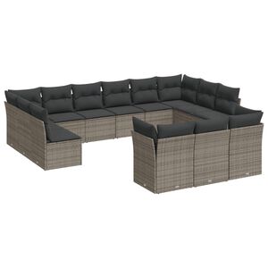 vidaXL 13 Piece Garden Sofa Set with Cushions Grey Poly Rattan
