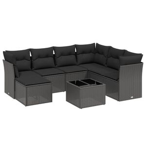 vidaXL 8 Piece Garden Sofa Set with Cushions Black Poly Rattan
