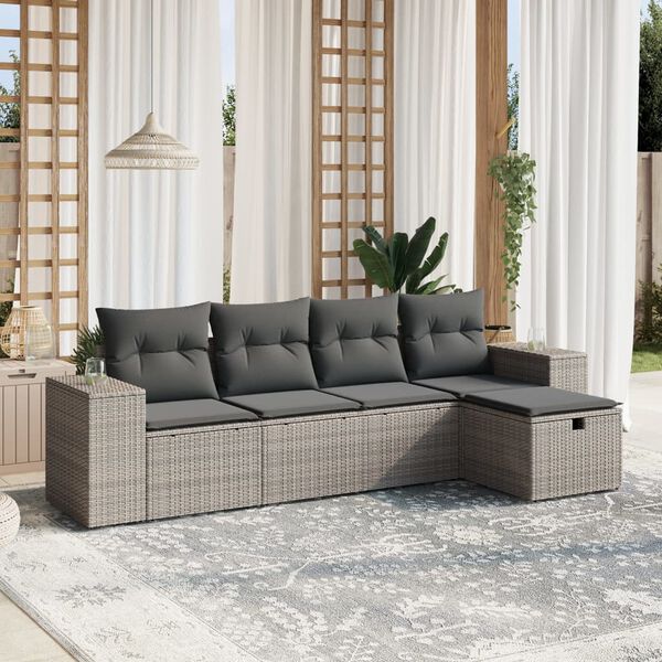 vidaXL 5 Piece Garden Sofa Set with Cushions Grey Poly Rattan