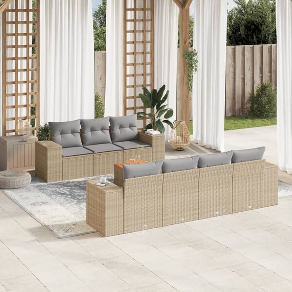 vidaXL 8 Piece Garden Sofa Set with Cushions Beige Poly Rattan