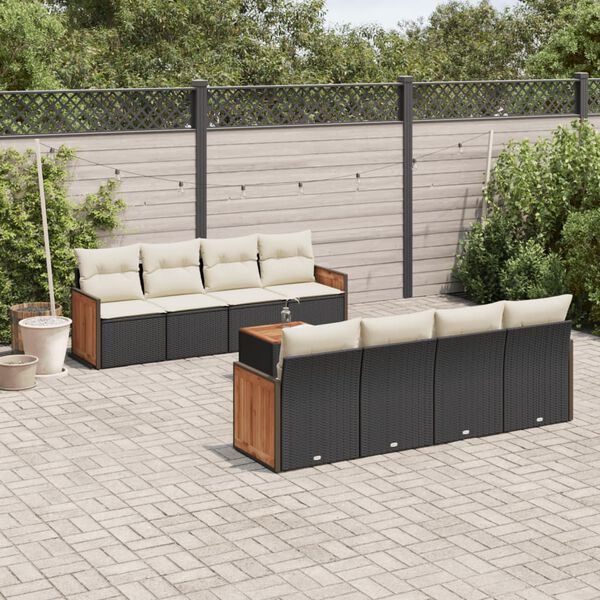 vidaXL 9 Piece Garden Sofa Set with Cushions Black Poly Rattan