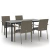 vidaXL 5 Piece Garden Dining Set with Cushions Black&Grey Poly Rattan