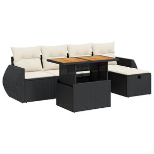 vidaXL 6 Piece Garden Sofa Set with Cushions Black Poly Rattan Acacia