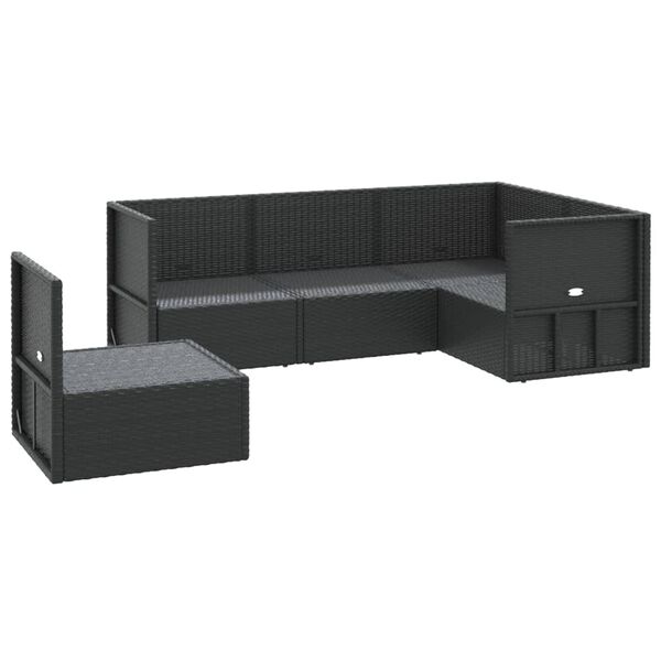 vidaXL 5 Piece Garden Lounge Set with Cushions Black Poly Rattan