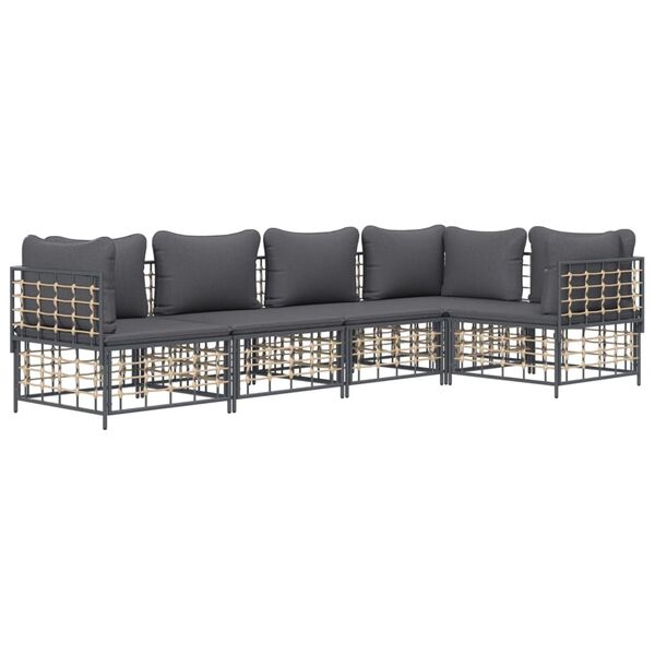 vidaXL 5 Piece Garden Lounge Set with Cushions Anthracite Poly Rattan