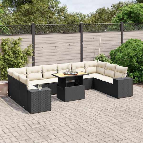 vidaXL 11 Piece Garden Sofa Set with Cushions Black Poly Rattan