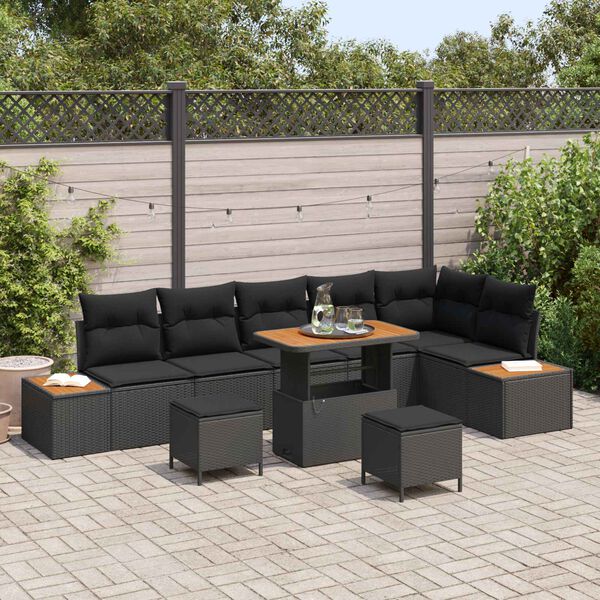 vidaXL Garden Sofa Set 9 pcs Black Poly Rattan