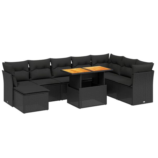 vidaXL 9 Piece Garden Sofa Set with Cushions Black Poly Rattan