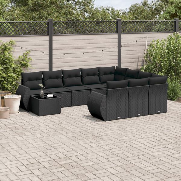 vidaXL 11 Piece Garden Sofa Set with Cushions Black Poly Rattan
