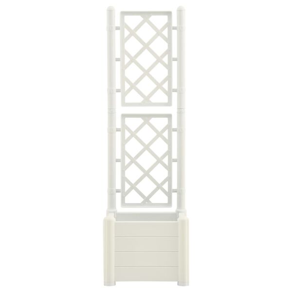 vidaXL Garden Planter with Trellis 43x43x142 cm PP White