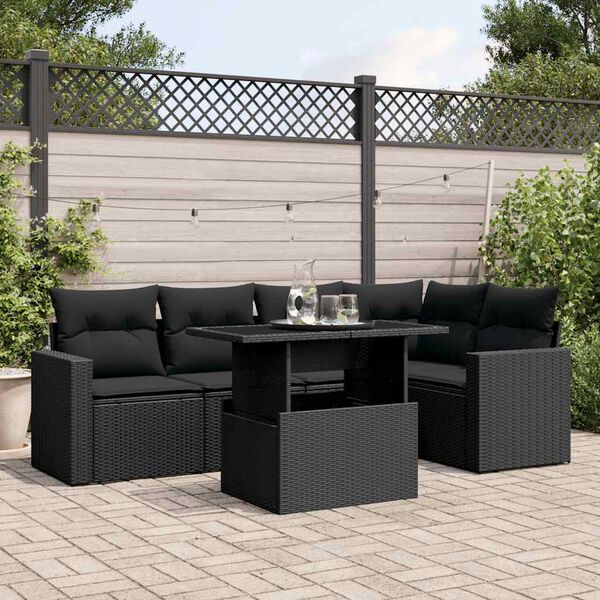 vidaXL 6 Piece Garden Sofa Set with Cushions Black Poly Rattan