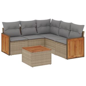 vidaXL 6 Piece Garden Sofa Set with Cushions Beige Poly Rattan