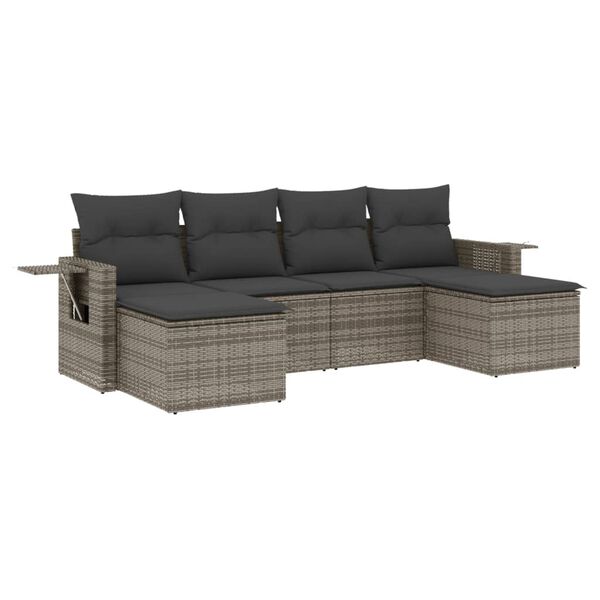 vidaXL 6 Piece Garden Sofa Set with Cushions Grey Poly Rattan