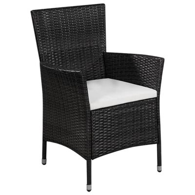 vidaXL Outdoor Chair and Stool with Cushions Poly Rattan Black
