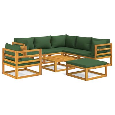 vidaXL 8 Piece Garden Lounge Set with Green Cushions Solid Wood