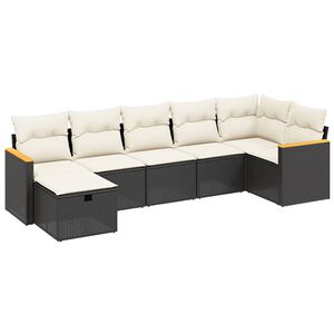vidaXL 7 Piece Garden Sofa Set with Cushions Black Poly Rattan