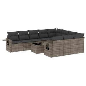 vidaXL 11 Piece Garden Sofa Set with Cushions Grey Poly Rattan