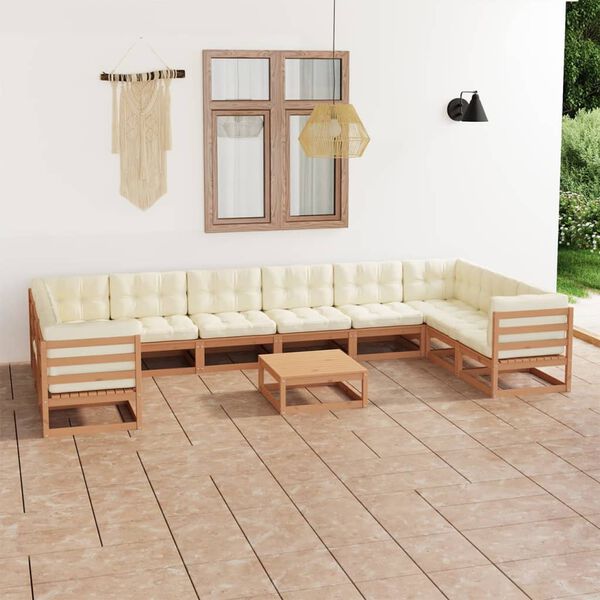 vidaXL 11 Piece Garden Lounge Set&Cushions Honey Brown Solid Pinewood