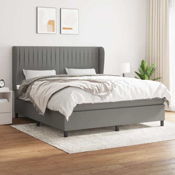 vidaXL Box Spring Bed with Mattress Dark Grey 153x203 cm Queen Size Fabric