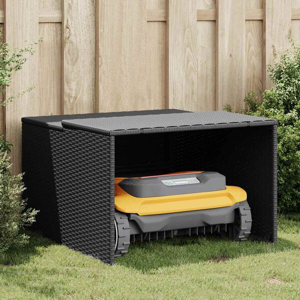 vidaXL Robot Mower Garage Black 86x90x52/57 cm Poly Rattan