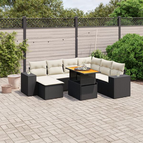 vidaXL 8 Piece Garden Sofa Set with Cushions Black Poly Rattan