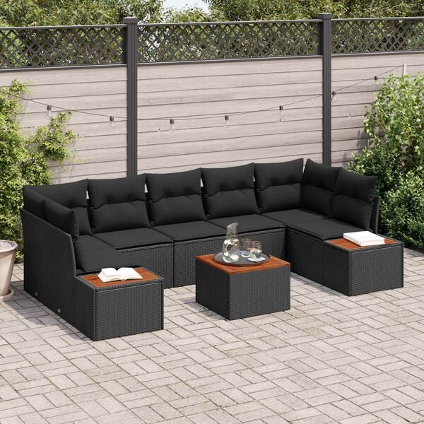 vidaXL Garden Sofa Set with Cushion 8 pcs Black Poly rattan