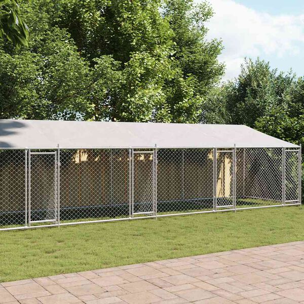 vidaXL Dog Cage with Roof and Doors Grey 12x2x2 m Galvanised Steel