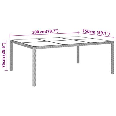 vidaXL Garden Table 200x150x75 cm Tempered Glass and Poly Rattan Grey