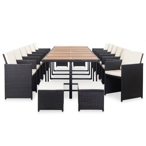 vidaXL 17 Piece Outdoor Dining Set with Cushions Poly Rattan Black