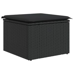 vidaXL Garden Stool with Cushion Black 55x55x37 cm Poly Rattan