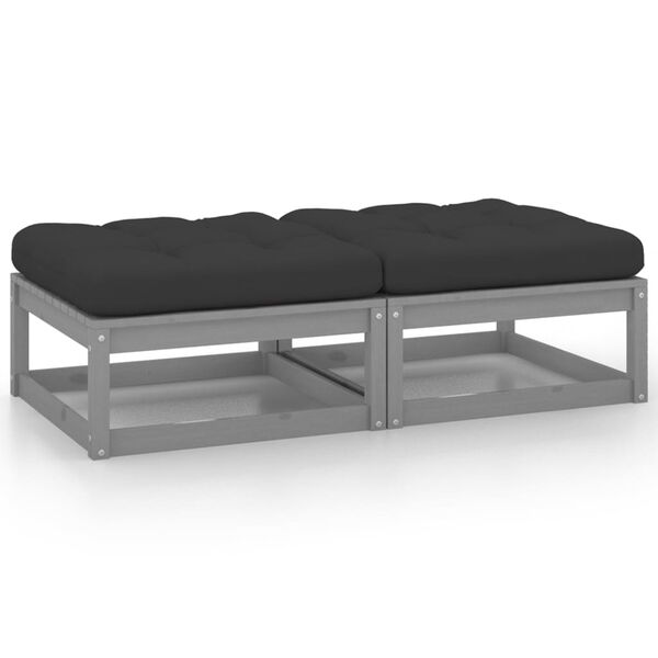 vidaXL Garden Footstools with Cushions 2 pcs Grey Solid Pinewood