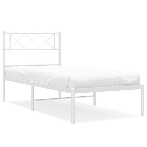 vidaXL Metal Bed Frame without Mattress with Headboard White 107x203cm