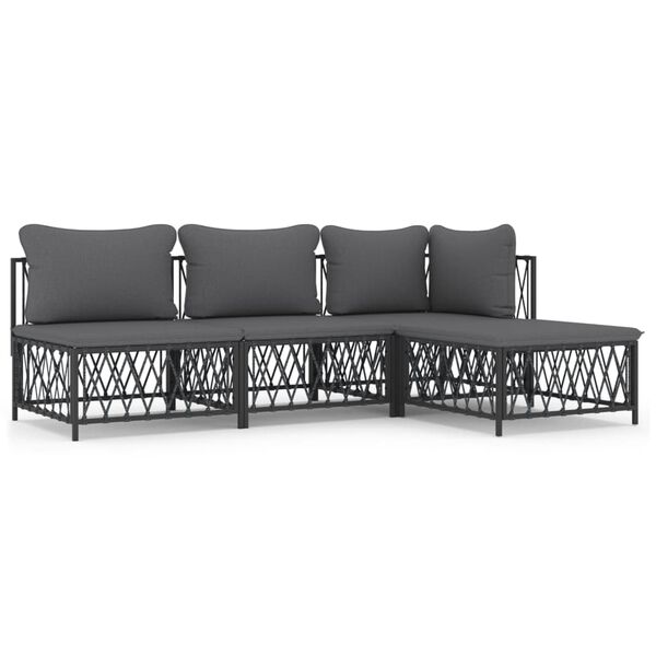 vidaXL 4 Piece Garden Lounge Set with Cushions Anthracite Steel