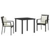 vidaXL Garden Dining Set with Cushion 3 pcs Black Poly Rattan