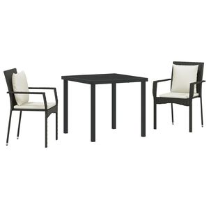 vidaXL Garden Dining Set 3 pcs Black Poly Rattan